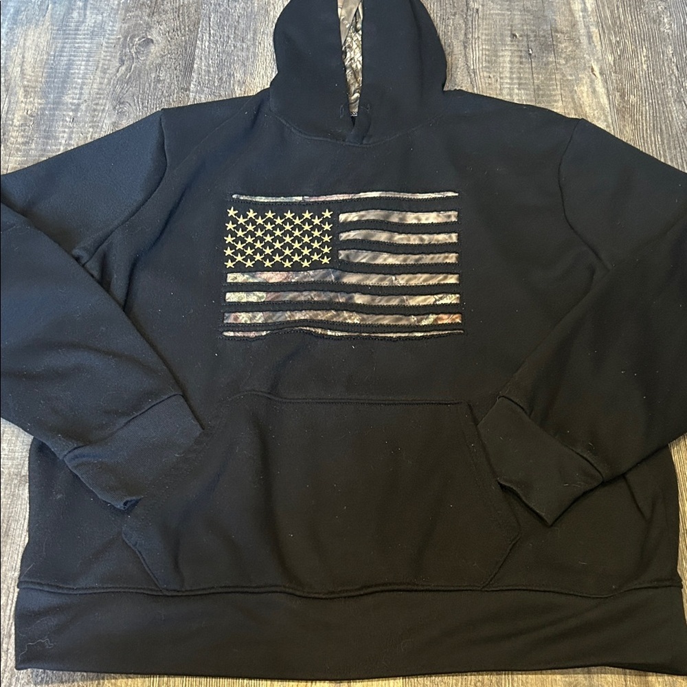 Mossey oak Black Hoodie with American Flag Design